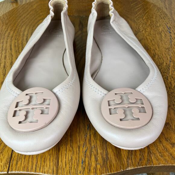 Tory Birch Minnie Travel Ballet Flats Scrunchie Back Nude Blush Color Sz 8 - Picture 4 of 16